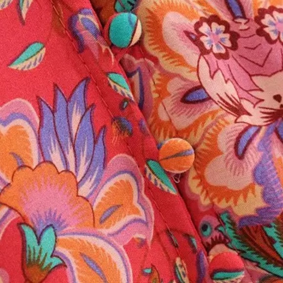 Boho 60’s Floral Gypsy Print Ruffle Dress Red - Picture 3 of 5